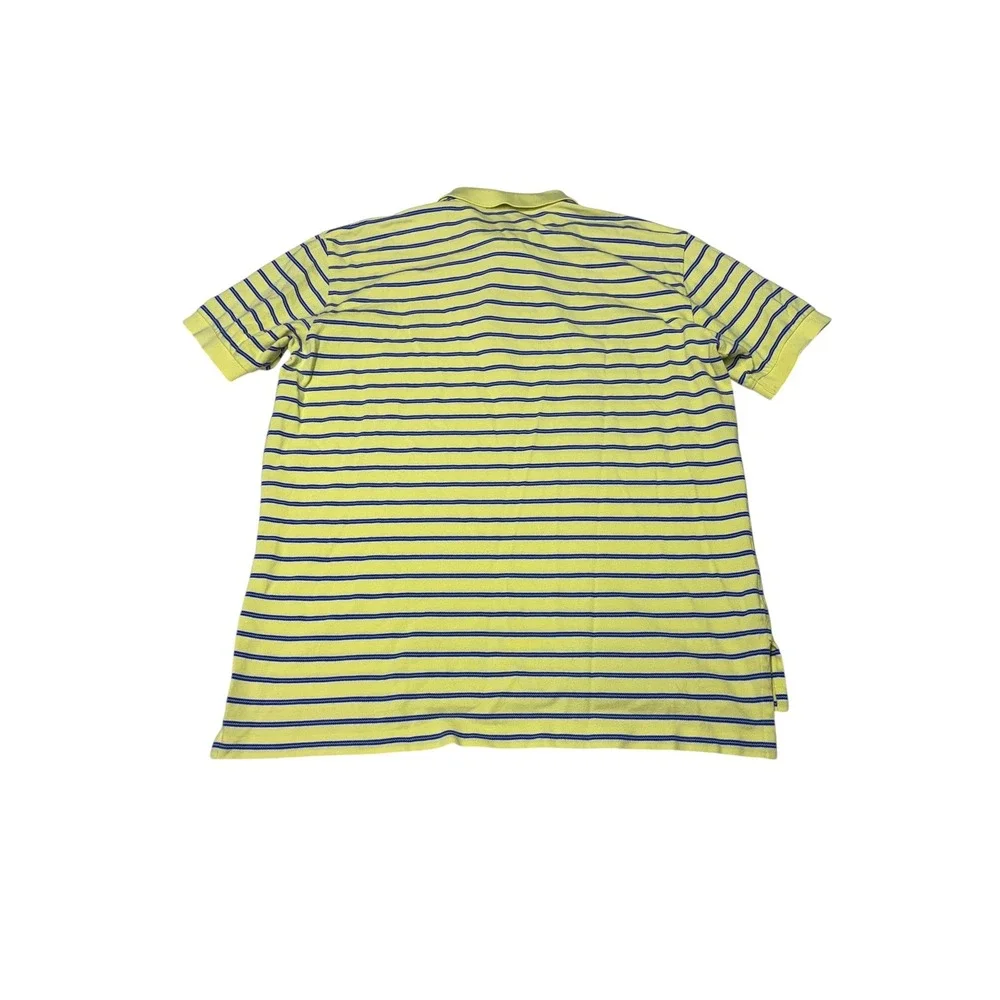 Polo Ralph Lauren Mens Large Yellow Striped Short Sleeve Cotton Pique Polo Shirt